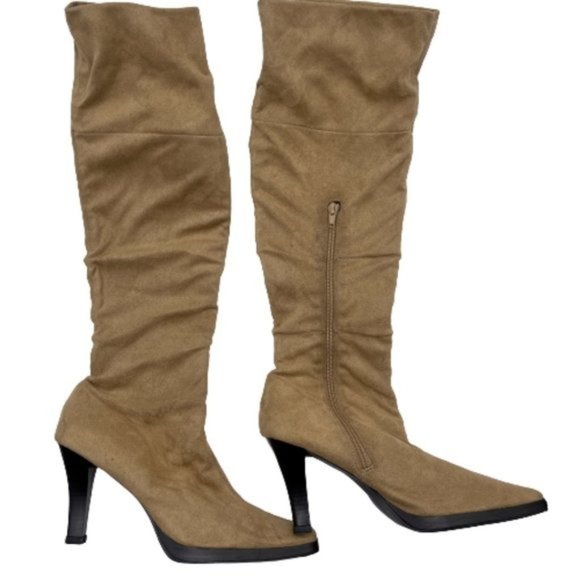 Diba Shoes - Diba Liba Suede Fabric Knee High Fold Down Boots Tan Camel 8.5